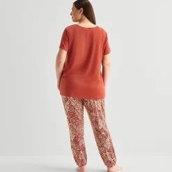 Liz Claiborne Womens Round Neck Short Sleeve 2-pc. Plus Pajama Set