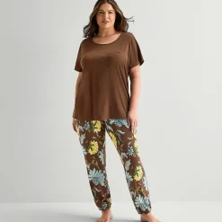 Liz Claiborne Womens Round Neck Short Sleeve 2-pc. Plus Pajama Set
