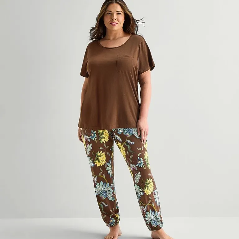 Liz Claiborne Womens Round Neck Short Sleeve 2-pc. Plus Pajama Set