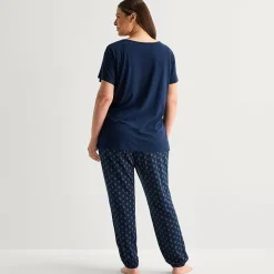 Liz Claiborne Womens Round Neck Short Sleeve 2-pc. Plus Pajama Set