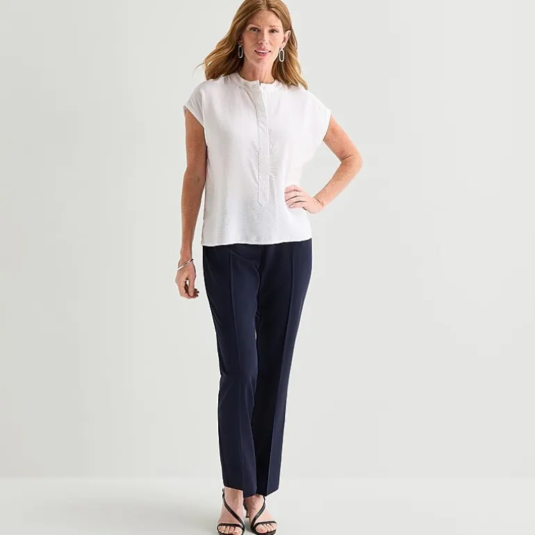 Liz Claiborne Womens Round Neck Short Sleeve Blouse