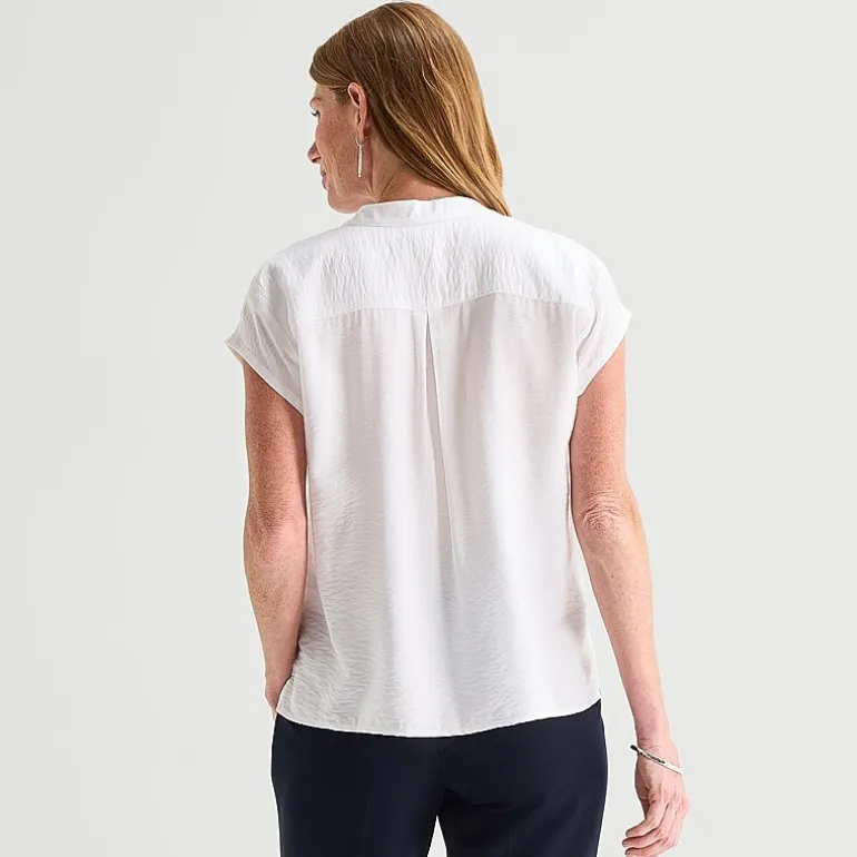 Liz Claiborne Womens Round Neck Short Sleeve Blouse