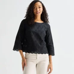 Liz Claiborne Womens Round Neck 3/4 Sleeve Blouse
