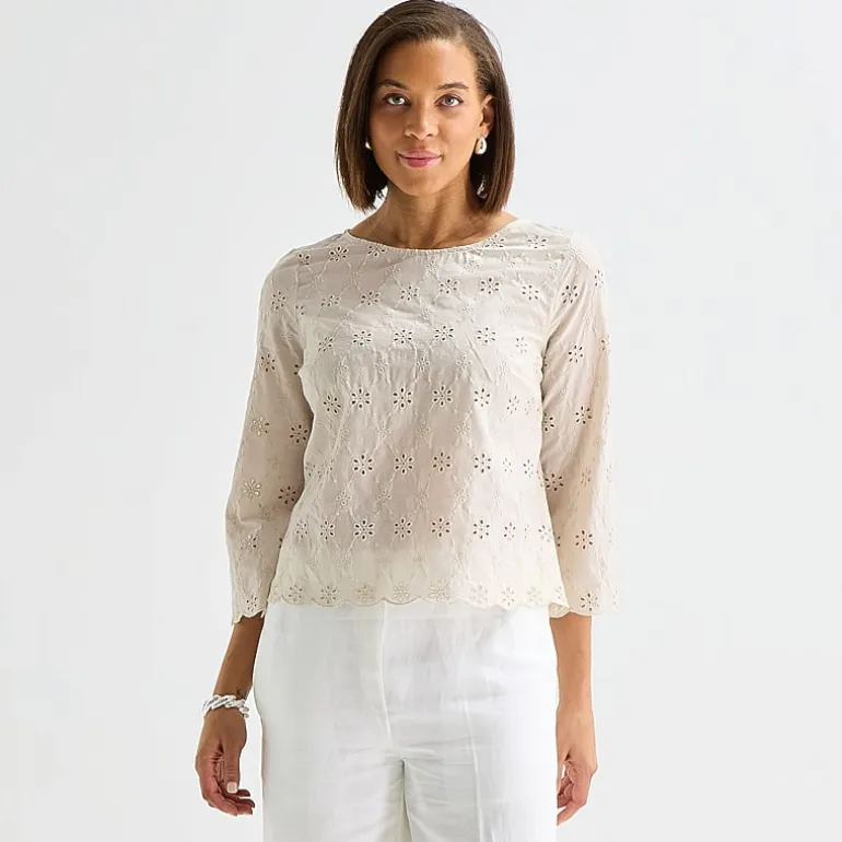 Liz Claiborne Womens Round Neck 3/4 Sleeve Blouse