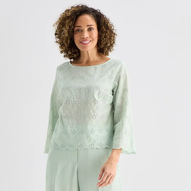 Liz Claiborne Womens Round Neck 3/4 Sleeve Blouse
