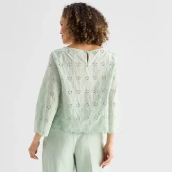Liz Claiborne Womens Round Neck 3/4 Sleeve Blouse