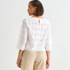 Liz Claiborne Womens Round Neck 3/4 Sleeve Blouse