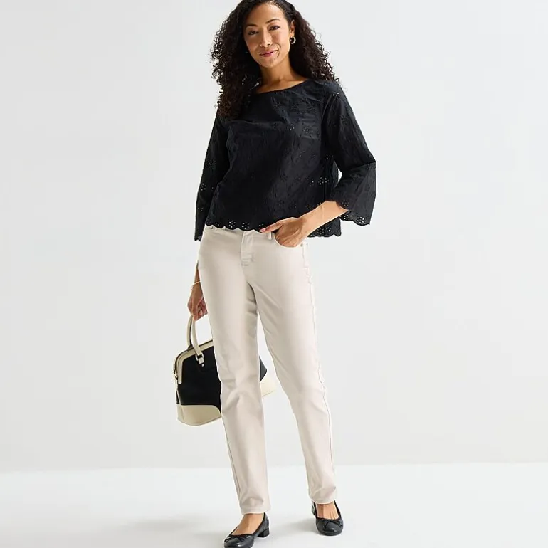 Liz Claiborne Womens Round Neck 3/4 Sleeve Blouse