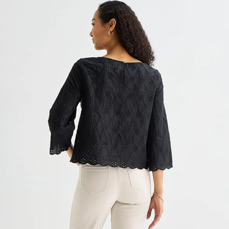 Liz Claiborne Womens Round Neck 3/4 Sleeve Blouse