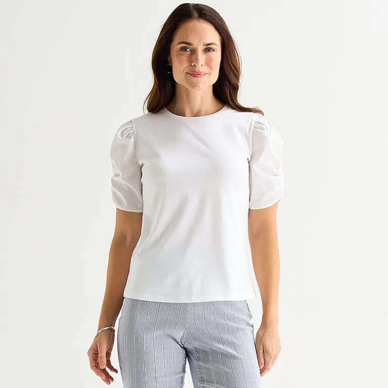 Liz Claiborne Womens Round Neck Short Sleeve Blouse