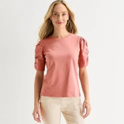 Liz Claiborne Womens Round Neck Short Sleeve Blouse