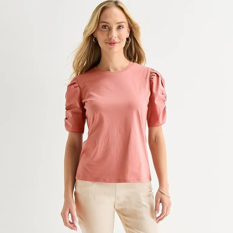 Liz Claiborne Womens Round Neck Short Sleeve Blouse