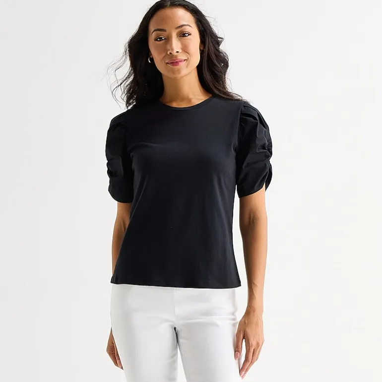 Liz Claiborne Womens Round Neck Short Sleeve Blouse
