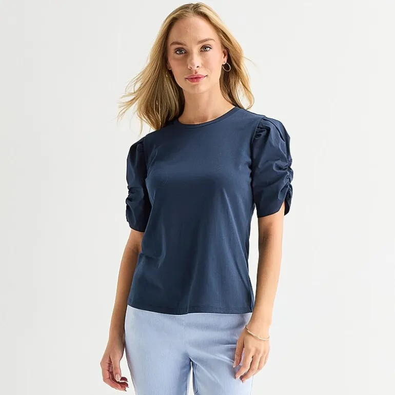 Liz Claiborne Womens Round Neck Short Sleeve Blouse
