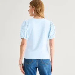 Liz Claiborne Womens Round Neck Short Sleeve Blouse