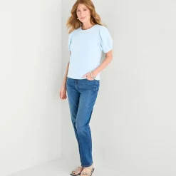 Liz Claiborne Womens Round Neck Short Sleeve Blouse