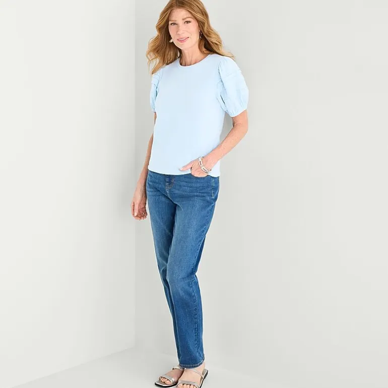 Liz Claiborne Womens Round Neck Short Sleeve Blouse