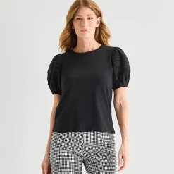 Liz Claiborne Womens Round Neck Short Sleeve Blouse