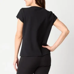 Liz Claiborne Womens Round Neck Short Sleeve Blouse