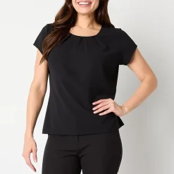 Liz Claiborne Womens Round Neck Short Sleeve Blouse