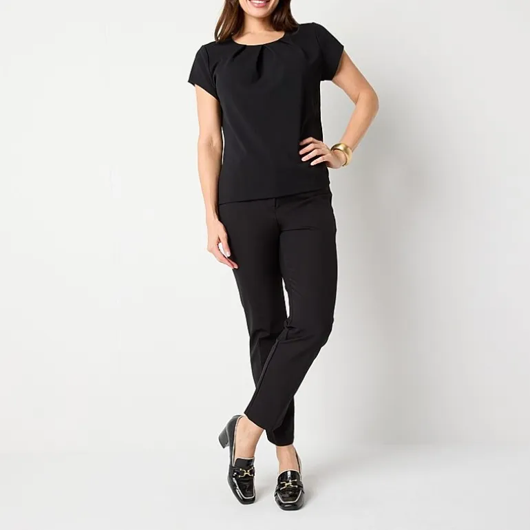 Liz Claiborne Womens Round Neck Short Sleeve Blouse