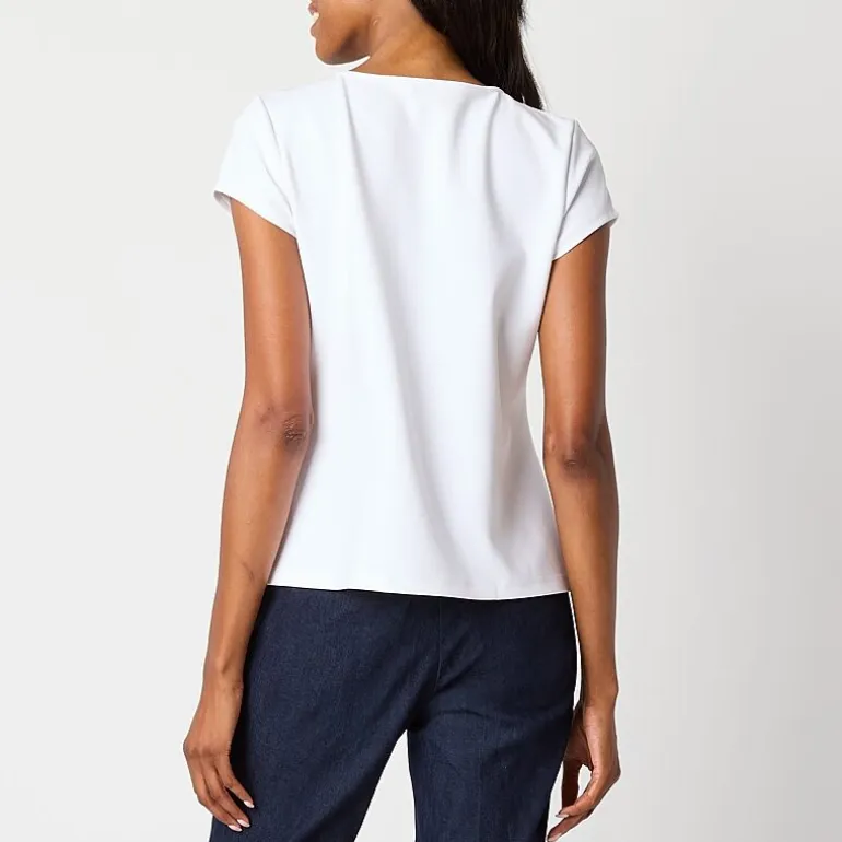 Liz Claiborne Womens Round Neck Short Sleeve Blouse
