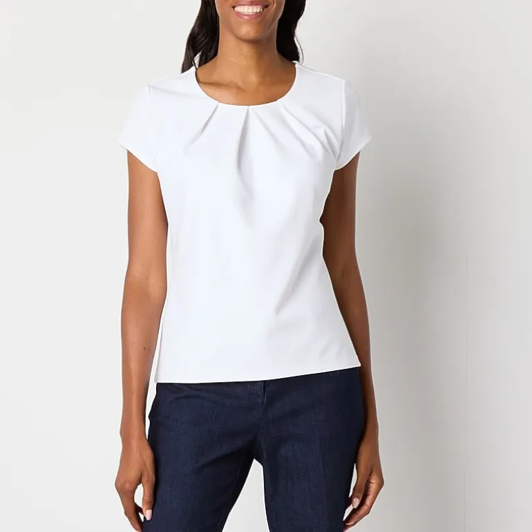 Liz Claiborne Womens Round Neck Short Sleeve Blouse