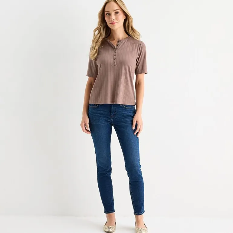 Liz Claiborne Womens Short Sleeve Regular Fit Henley Shirt