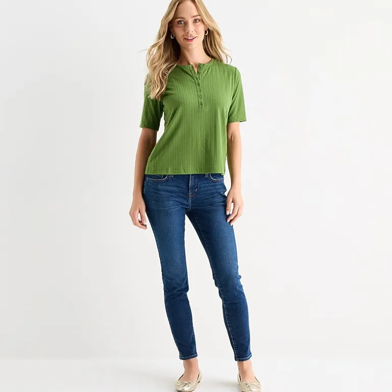 Liz Claiborne Womens Short Sleeve Regular Fit Henley Shirt