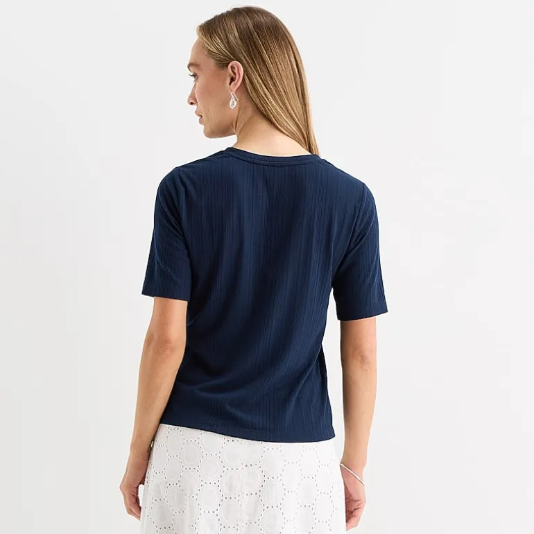 Liz Claiborne Womens Short Sleeve Regular Fit Henley Shirt