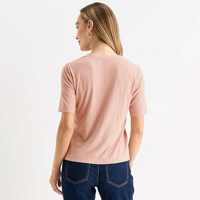 Liz Claiborne Womens Short Sleeve Regular Fit Henley Shirt