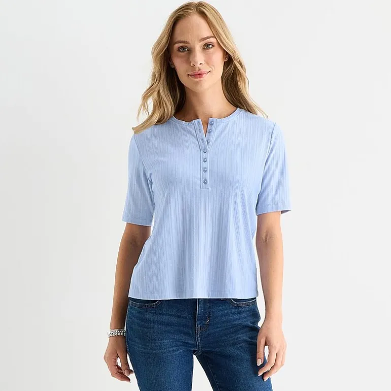 Liz Claiborne Womens Short Sleeve Regular Fit Henley Shirt