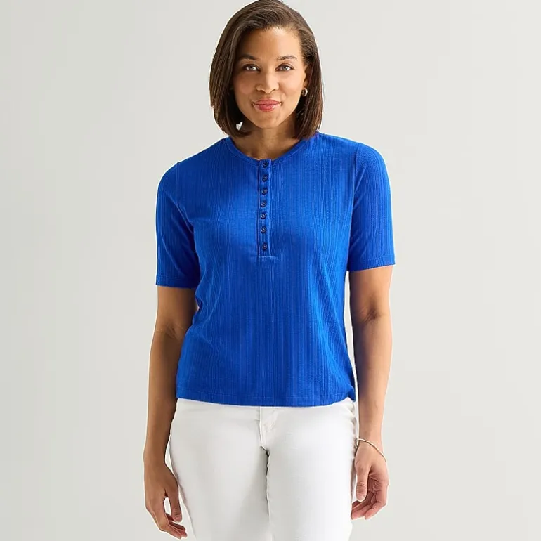 Liz Claiborne Womens Short Sleeve Regular Fit Henley Shirt