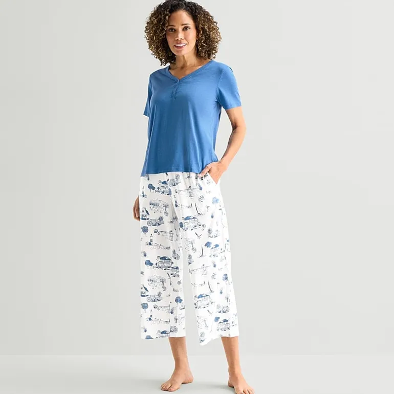 Liz Claiborne Womens Short Sleeve 2-pc. Pajama Set