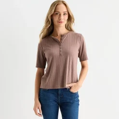Liz Claiborne Womens Short Sleeve Regular Fit Henley Shirt