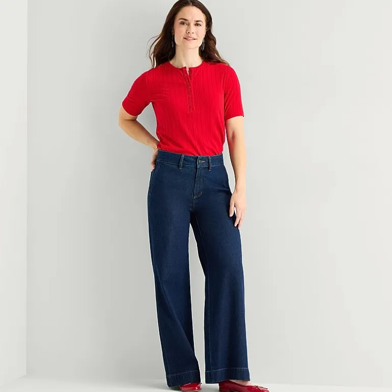 Liz Claiborne Womens Short Sleeve Regular Fit Henley Shirt