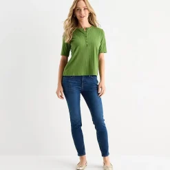 Liz Claiborne Womens Short Sleeve Regular Fit Henley Shirt