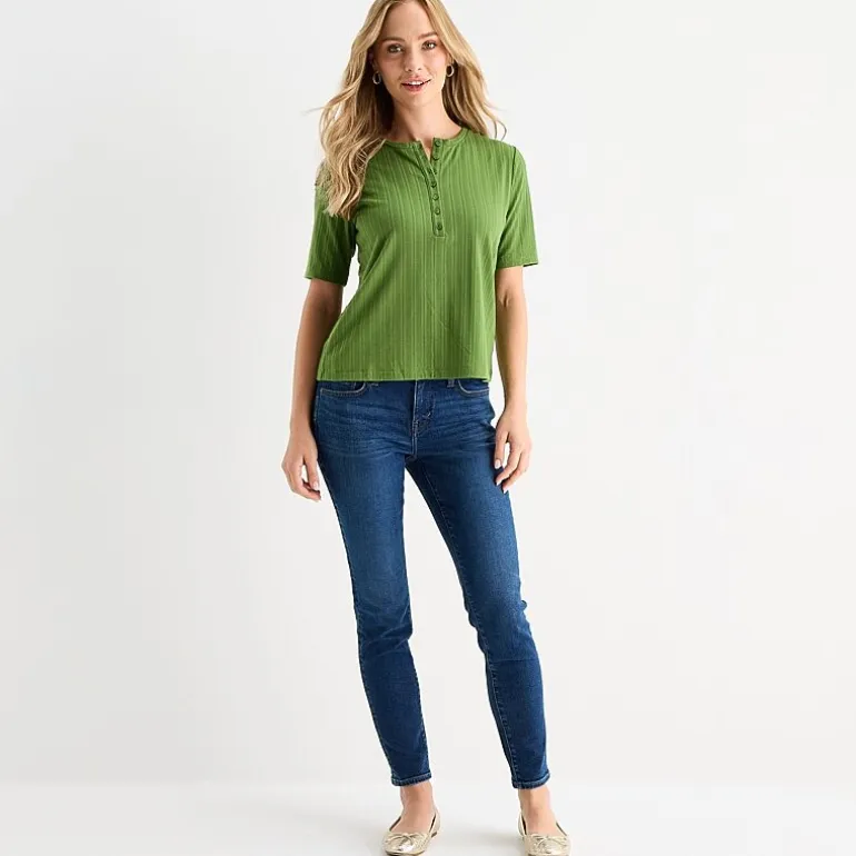 Liz Claiborne Womens Short Sleeve Regular Fit Henley Shirt