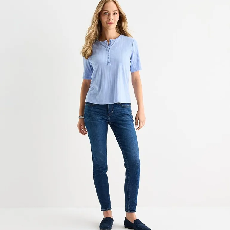 Liz Claiborne Womens Short Sleeve Regular Fit Henley Shirt