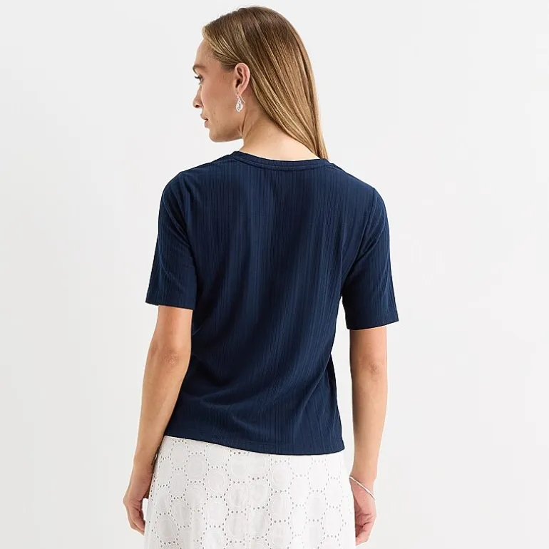 Liz Claiborne Womens Short Sleeve Regular Fit Henley Shirt