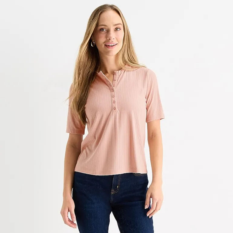 Liz Claiborne Womens Short Sleeve Regular Fit Henley Shirt