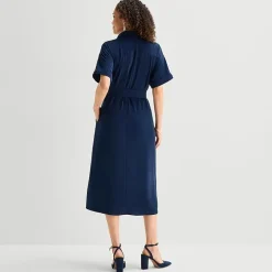 Liz Claiborne Womens Short Sleeve Midi Shirt Dress