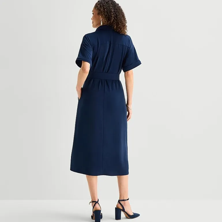Liz Claiborne Womens Short Sleeve Midi Shirt Dress