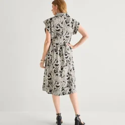 Liz Claiborne Womens Short Sleeve Midi Paisley Shirt Dress