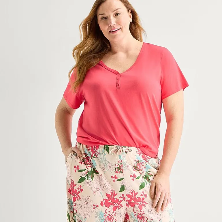 Liz Claiborne Womens Short Sleeve Plus Pajama Set