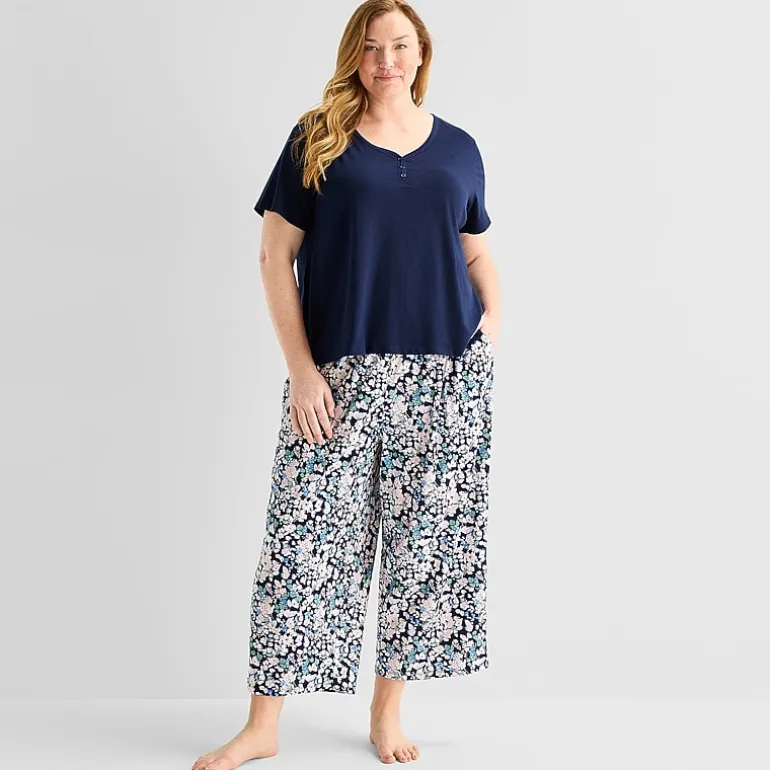 Liz Claiborne Womens Short Sleeve Plus Pajama Set