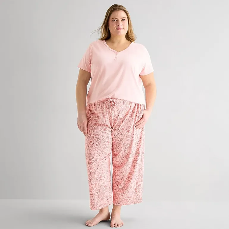 Liz Claiborne Womens Short Sleeve Plus Pajama Set