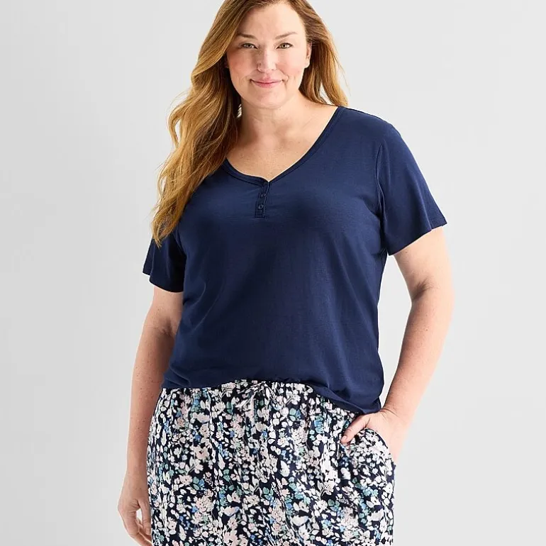 Liz Claiborne Womens Short Sleeve Plus Pajama Set