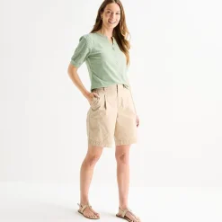 Liz Claiborne Womens Split Crew Neck Elbow Sleeve Blouse