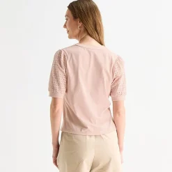 Liz Claiborne Womens Split Crew Neck Elbow Sleeve Blouse